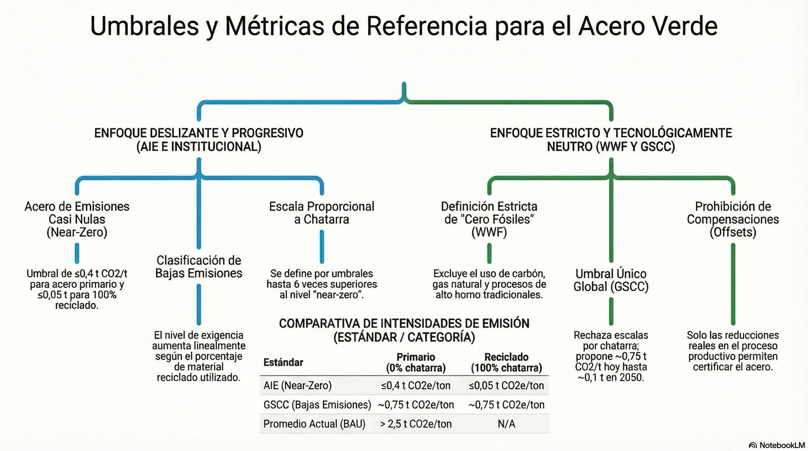 Umbrales y métricas de referencia reconocidos por AIE [9], WWF, GSCC [16], etc.